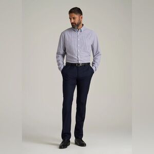 American Tall Traveler Stretch Dress Shirt Blue Gray Grid 2XL Semi Tall Career